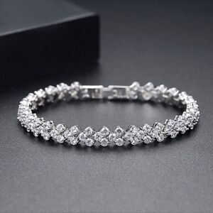 Clear Cubic Zirconia Silver Tone Tennis Bracelet NWT